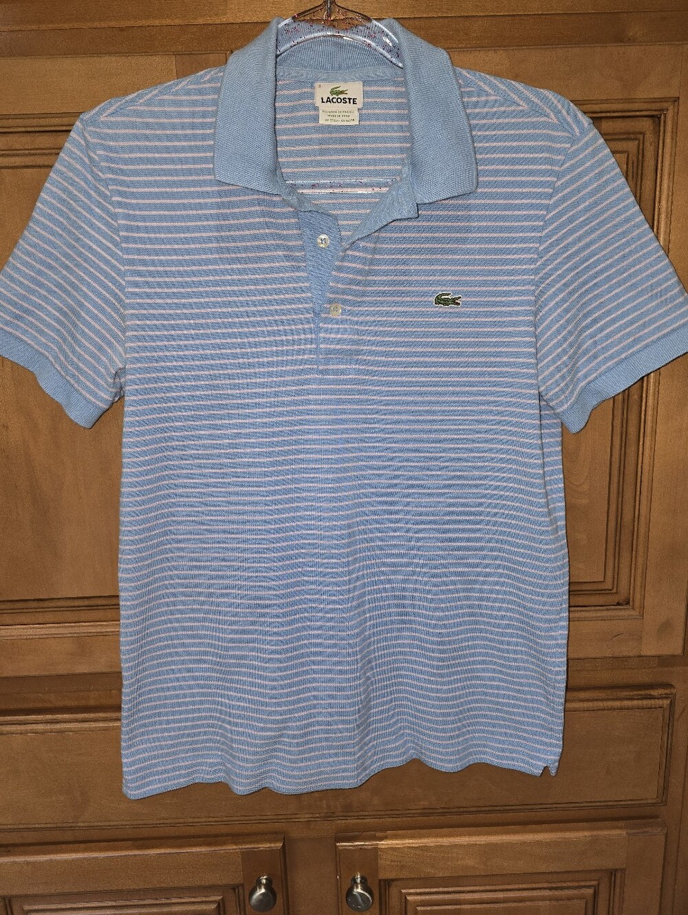 Lacoste blue & pink striped polo shirt youth size 3